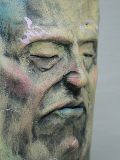 Abstract Expressionist Style Slim Sleeping Ceramic Face Vase (Large)