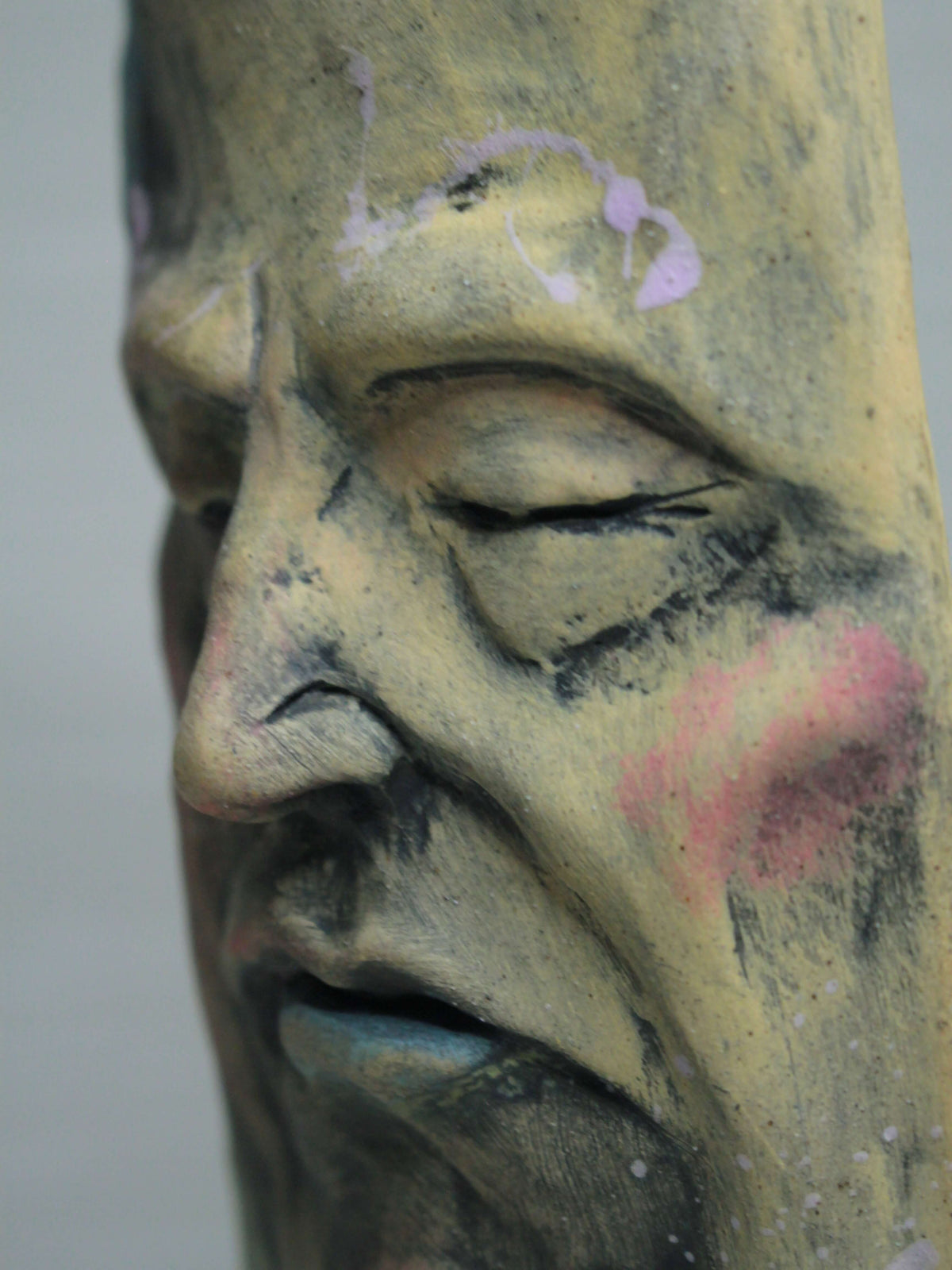 Abstract Expressionist Style Slim Sleeping Ceramic Face Vase (Large)