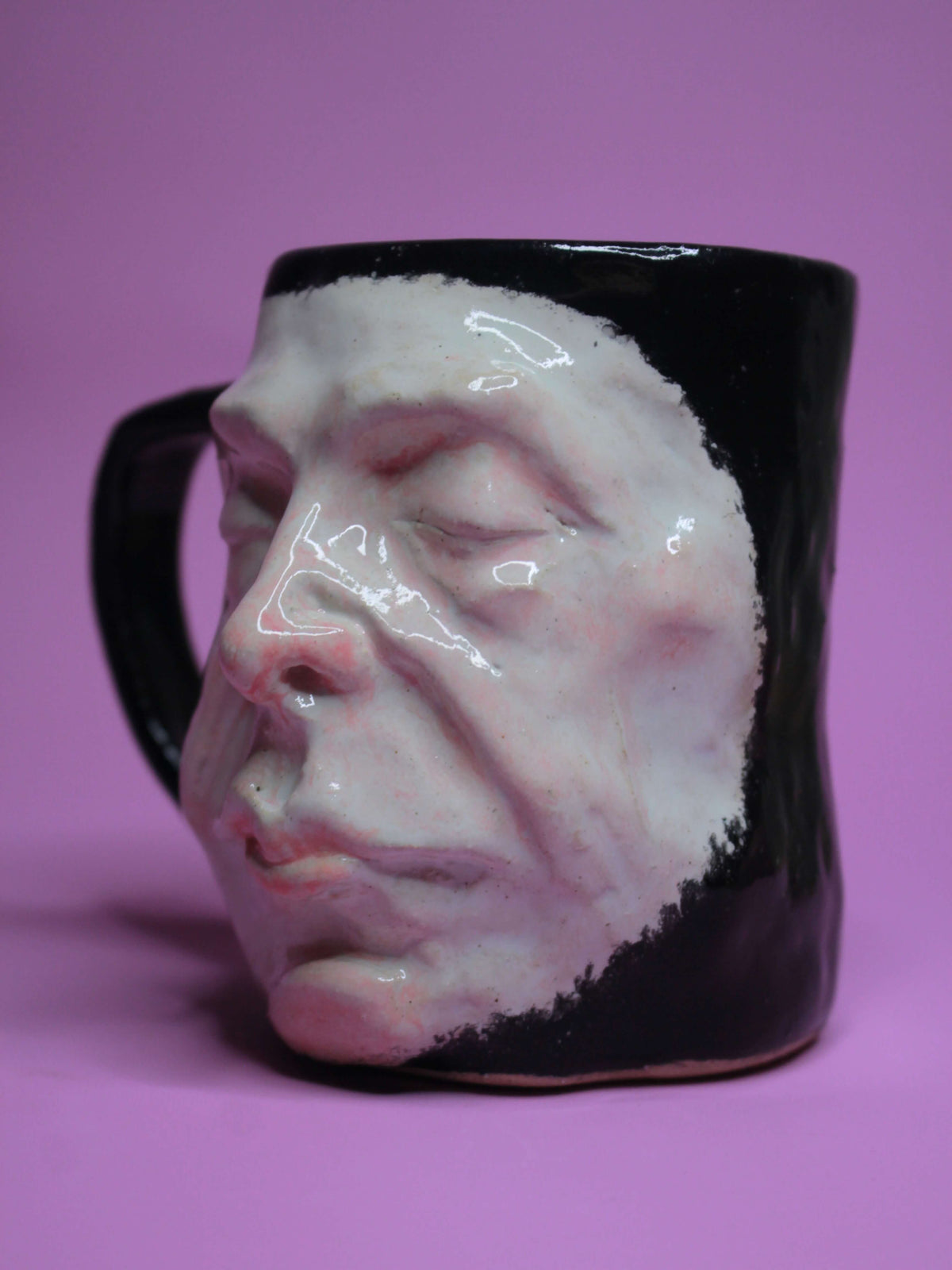 Macabre Death Mask Face Mug - Strange Handmade Ceramic Mug