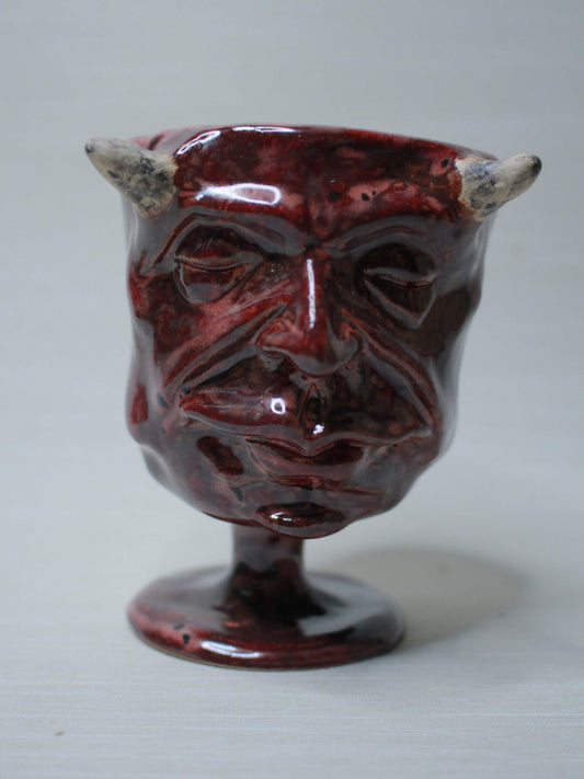Mini Red Devil Ceramic Goblet - Small Creepy Handmade Ceramic Glass