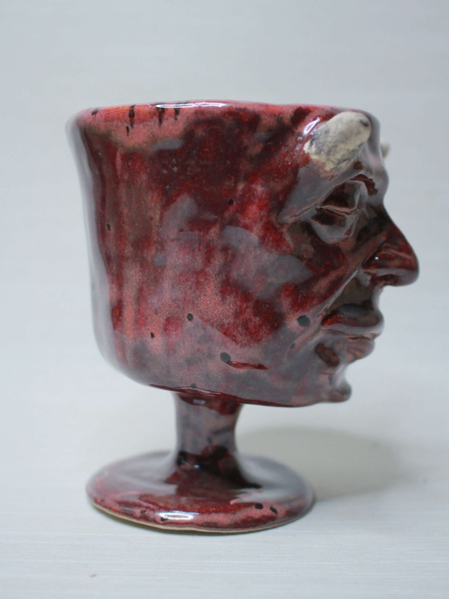 Mini Red Devil Ceramic Goblet - Small Creepy Handmade Ceramic Glass
