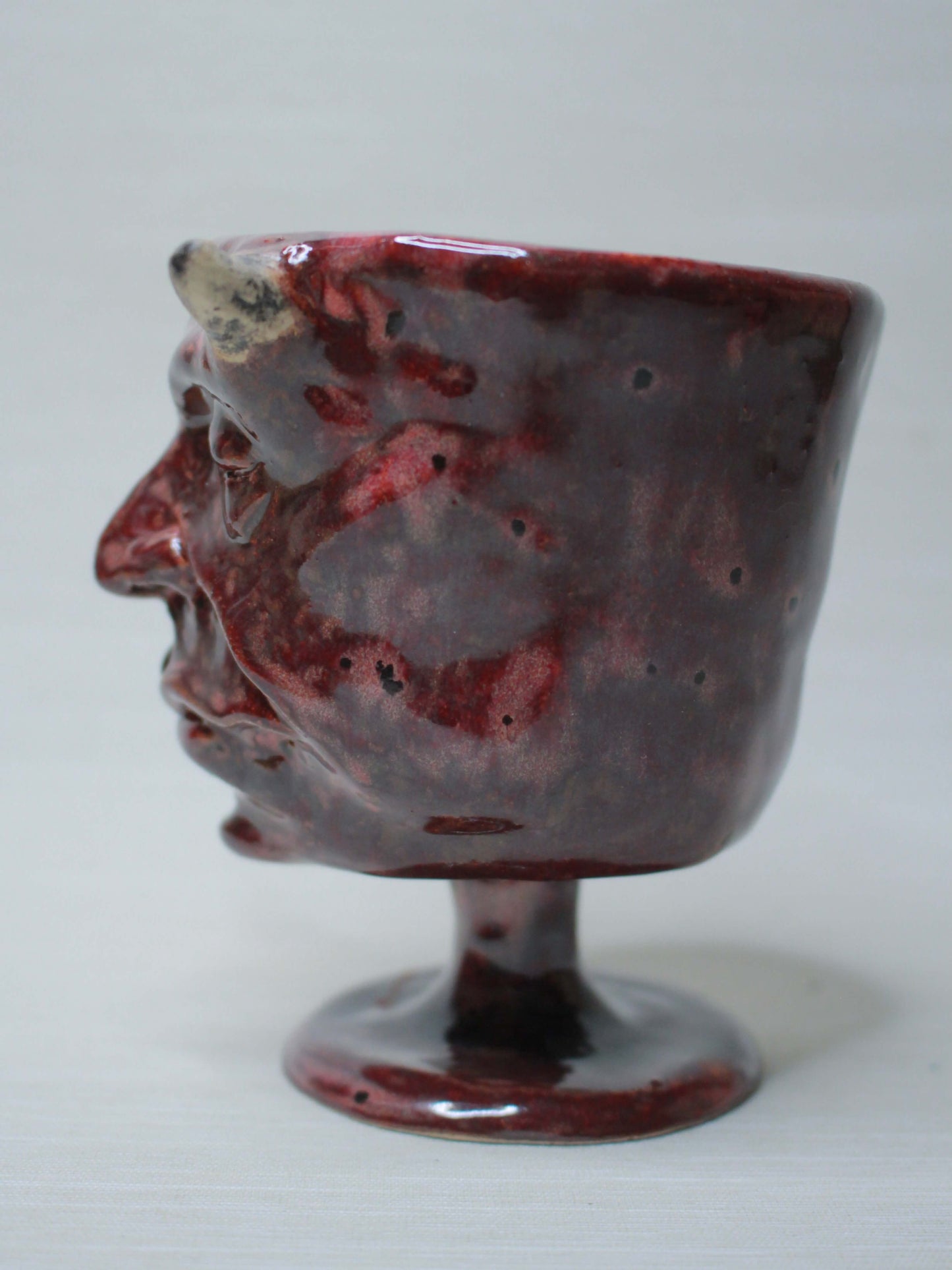 Mini Red Devil Ceramic Goblet - Small Creepy Handmade Ceramic Glass