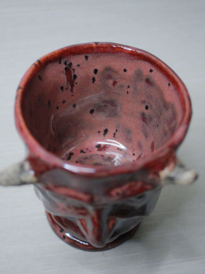 Mini Red Devil Ceramic Goblet - Small Creepy Handmade Ceramic Glass