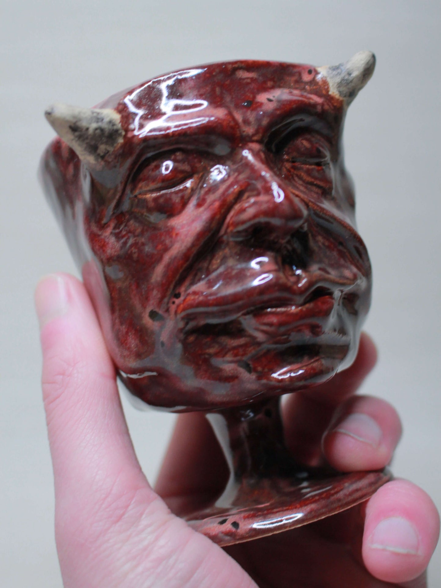 Mini Red Devil Ceramic Goblet - Small Creepy Handmade Ceramic Glass