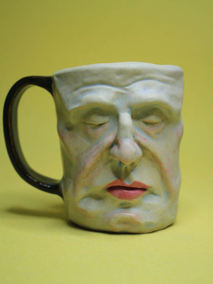 Napping Granddad Face Mug - Strange Hand Sculpted Ceramic Mug