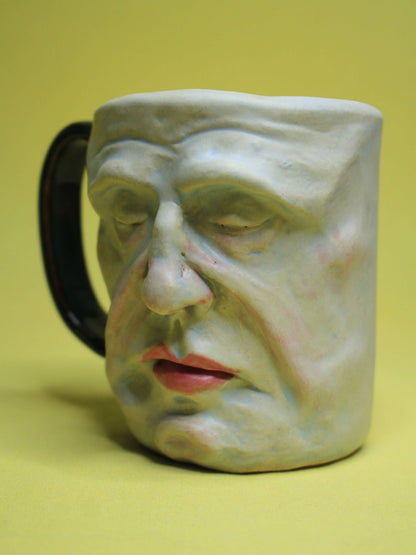 Napping Granddad Face Mug - Strange Hand Sculpted Ceramic Mug