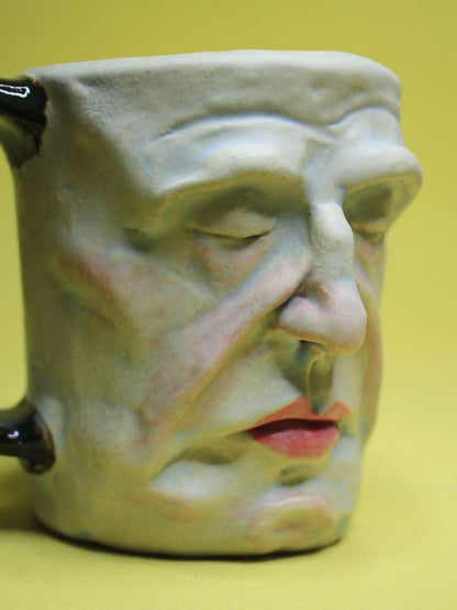 Napping Granddad Face Mug - Strange Hand Sculpted Ceramic Mug