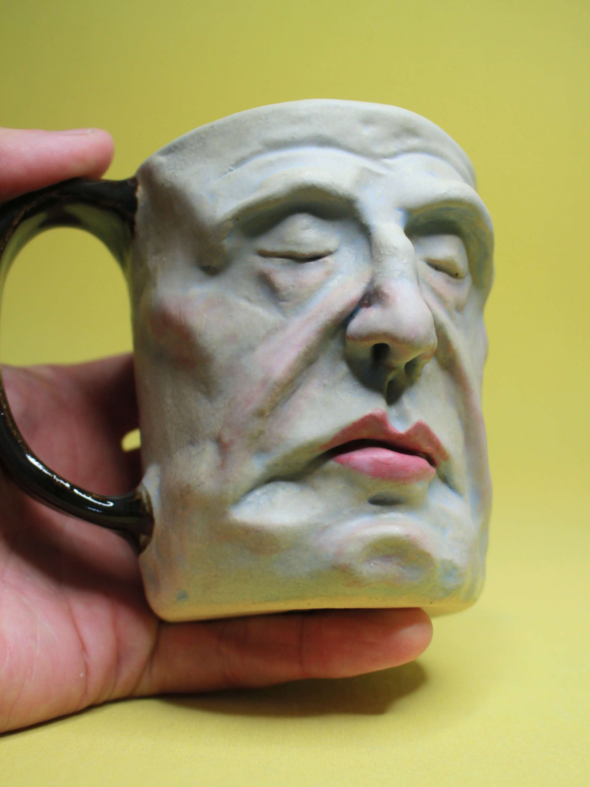 Napping Granddad Face Mug - Strange Hand Sculpted Ceramic Mug