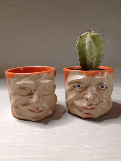 Orange Mini Pot / Face Tumbler - Handmade Ceramic Pot & Drinkware