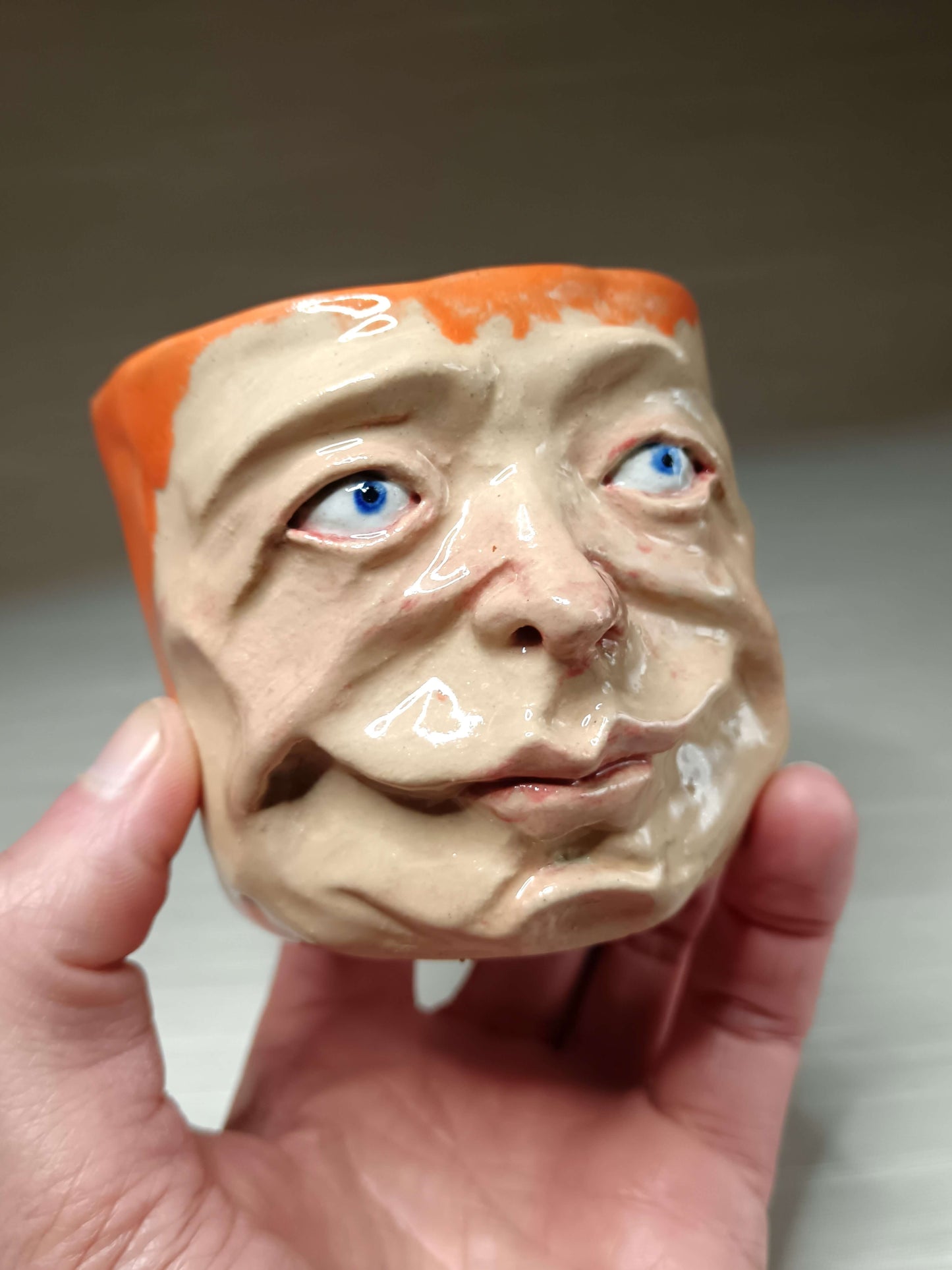 Orange Mini Pot / Face Tumbler - Handmade Ceramic Pot & Drinkware