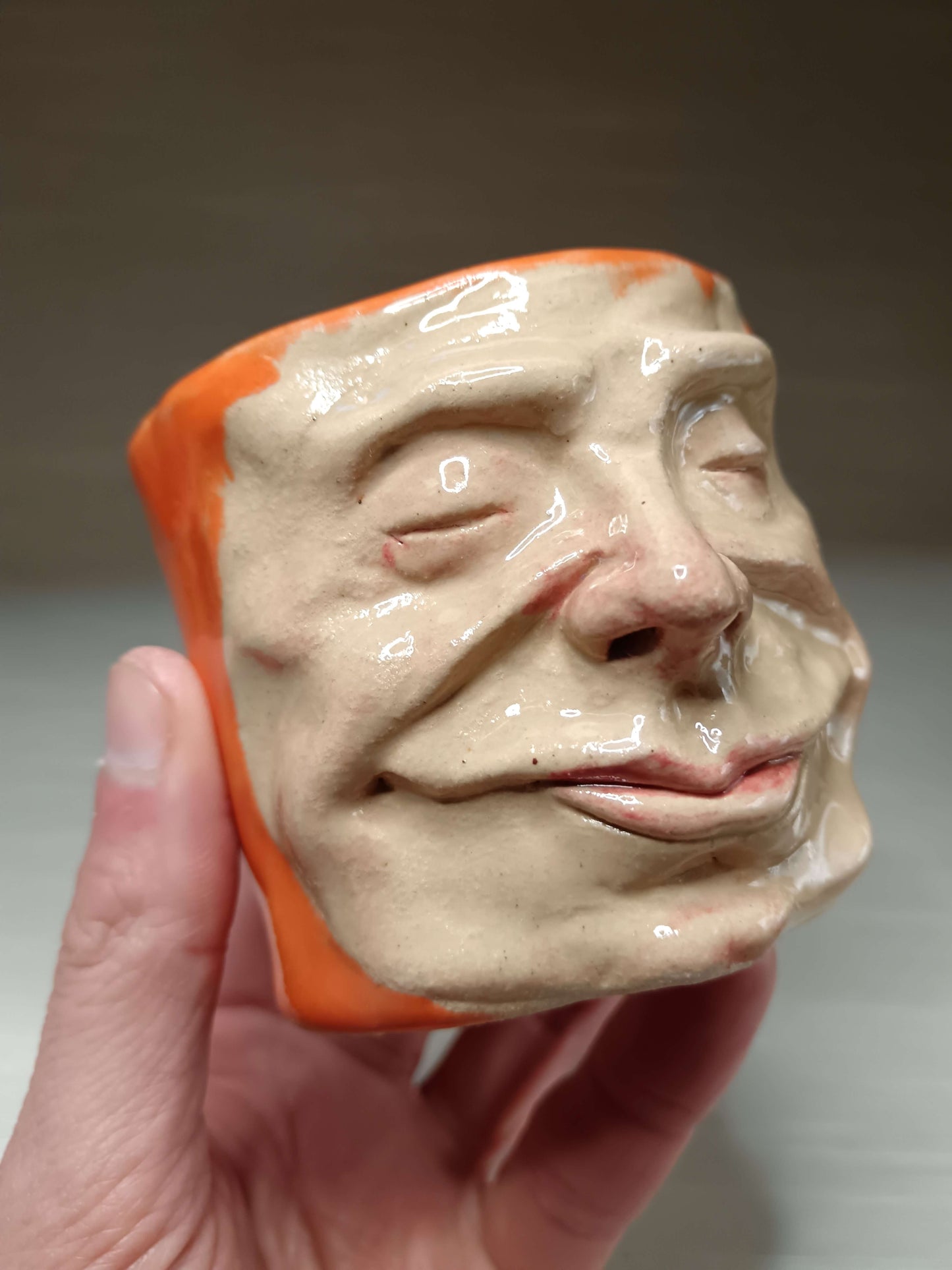 Orange Mini Pot / Face Tumbler - Handmade Ceramic Pot & Drinkware
