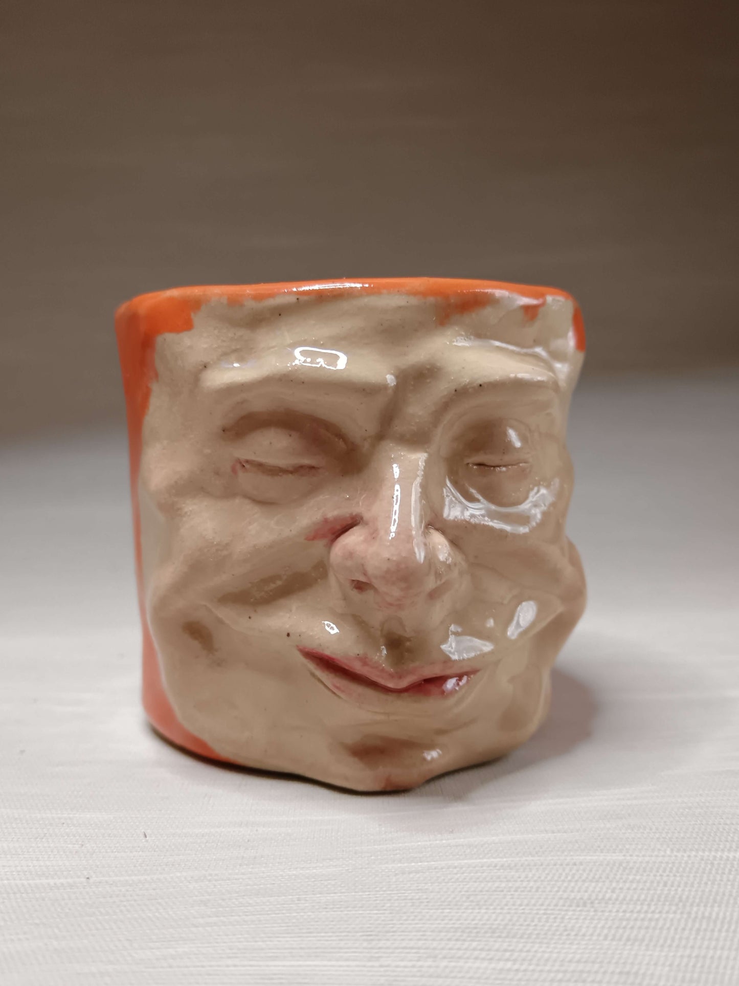 Orange Mini Pot / Face Tumbler - Handmade Ceramic Pot & Drinkware