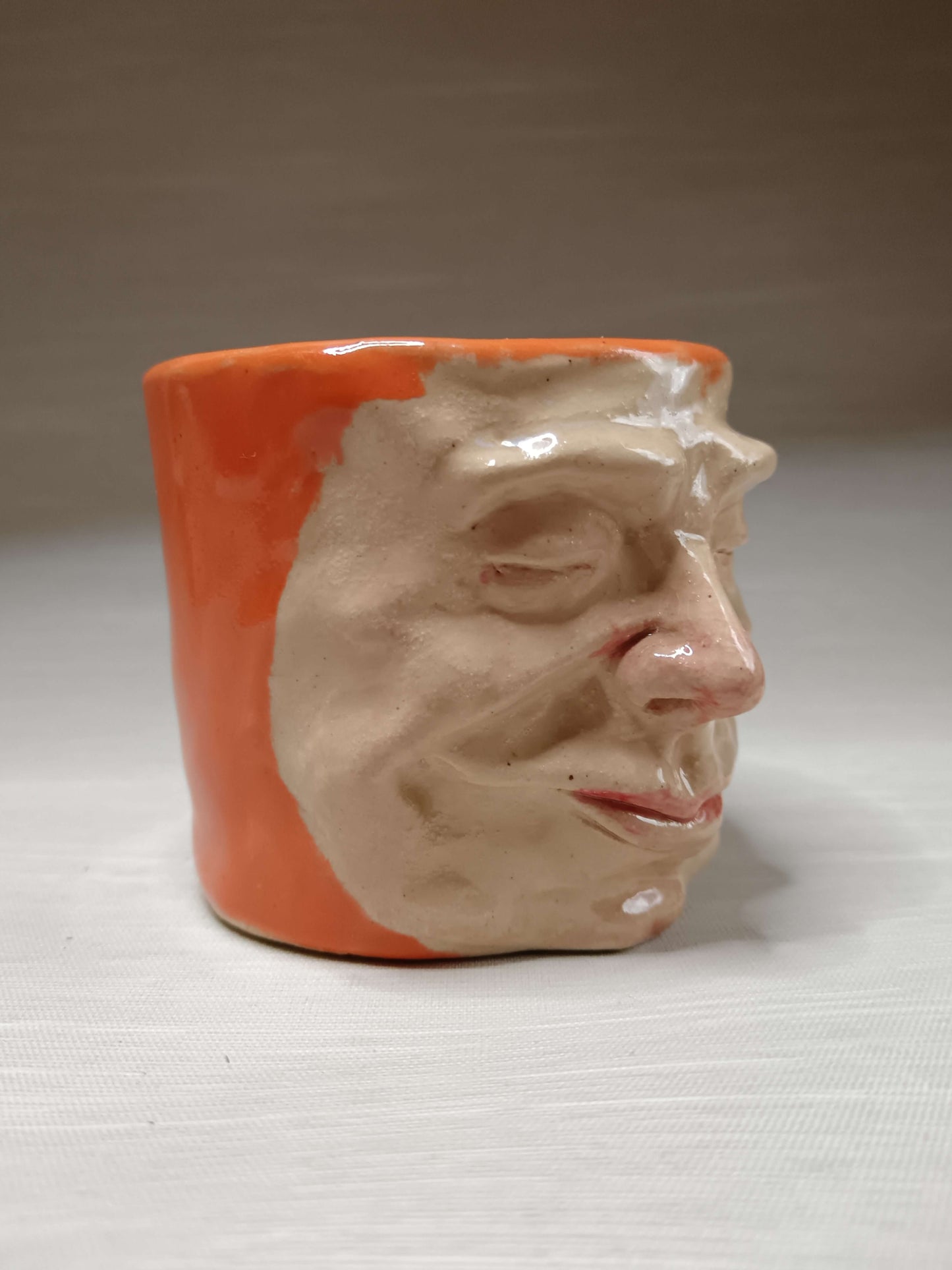 Orange Mini Pot / Face Tumbler - Handmade Ceramic Pot & Drinkware