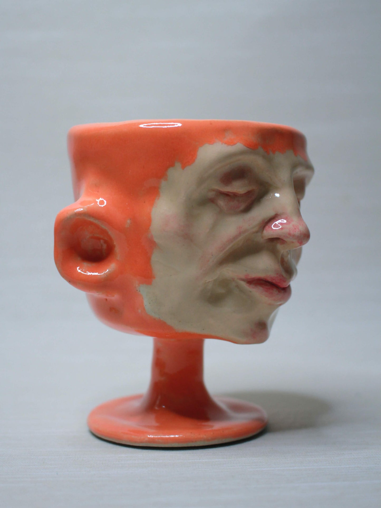 Ornage Mini Face Goblet - Quirky Handmade Ceramic Small Wine Glass