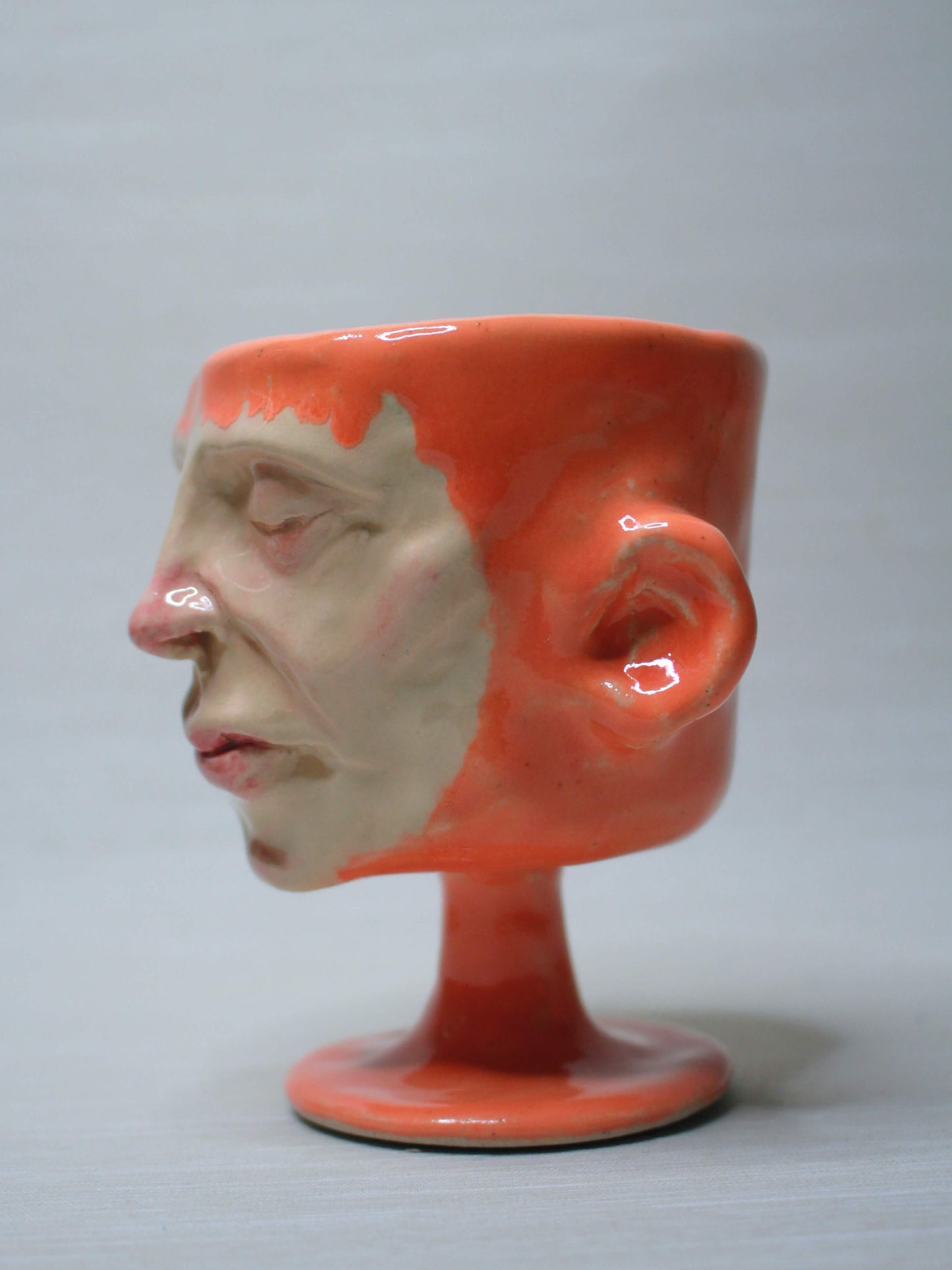 Ornage Mini Face Goblet - Quirky Handmade Ceramic Small Wine Glass