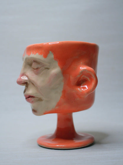 Ornage Mini Face Goblet - Quirky Handmade Ceramic Small Wine Glass