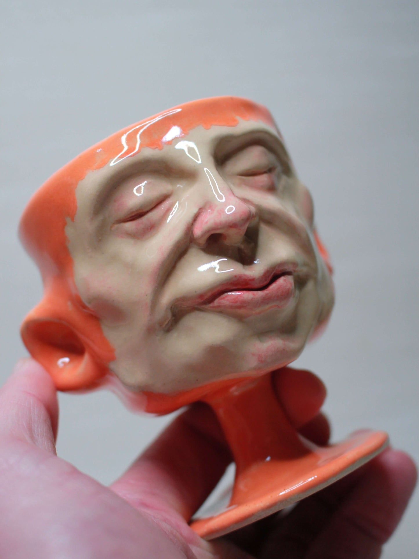 Ornage Mini Face Goblet - Quirky Handmade Ceramic Small Wine Glass