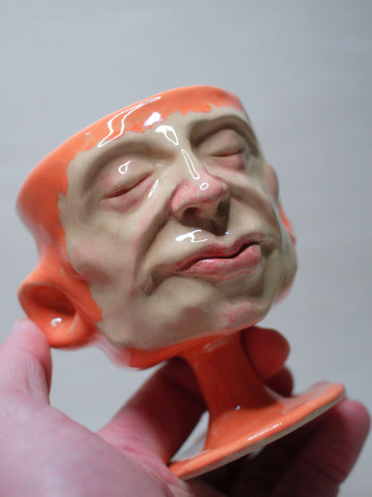 Ornage Mini Face Goblet - Quirky Handmade Ceramic Small Wine Glass