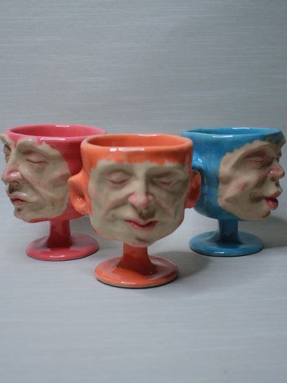 Ornage Mini Face Goblet - Quirky Handmade Ceramic Small Wine Glass