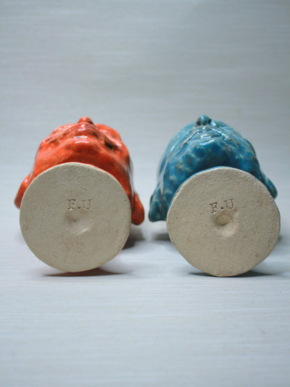 Small Orange & Blue Ceramic Goblets [Pair] - Quirky Colourful Small Ceramic Wine Glasses x2