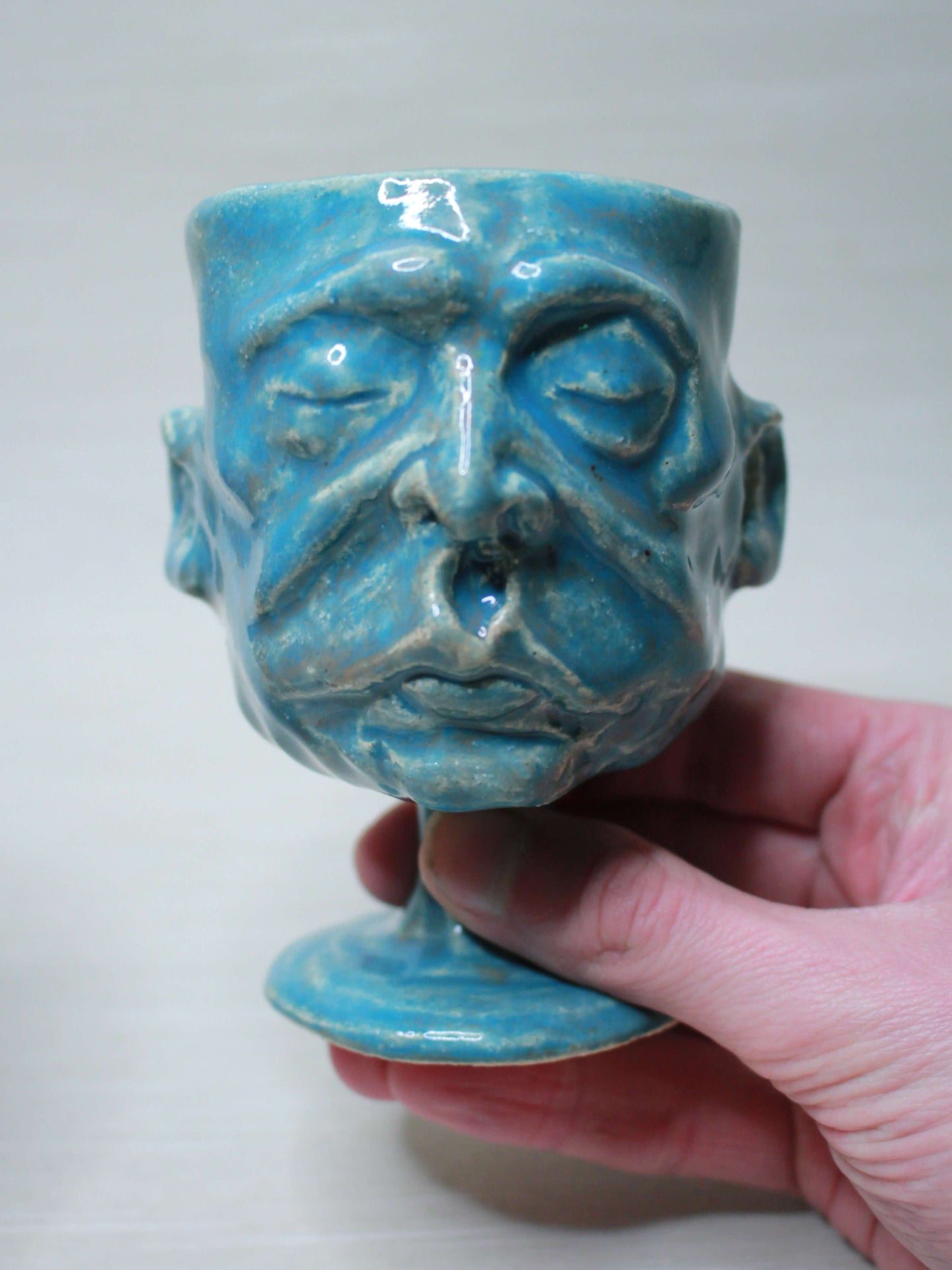 Small Orange & Blue Ceramic Goblets [Pair] - Quirky Colourful Small Ceramic Wine Glasses x2