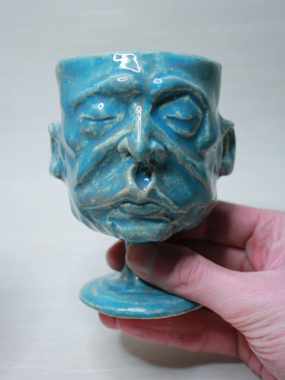 Small Orange & Blue Ceramic Goblets [Pair] - Quirky Colourful Small Ceramic Wine Glasses x2
