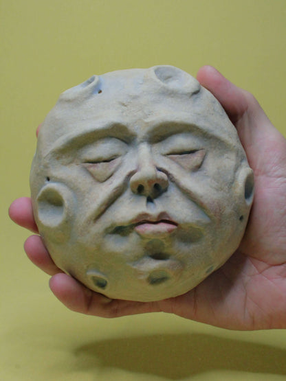 Pale Full Moon Ceramic Wall Ornament - Closed Eyes