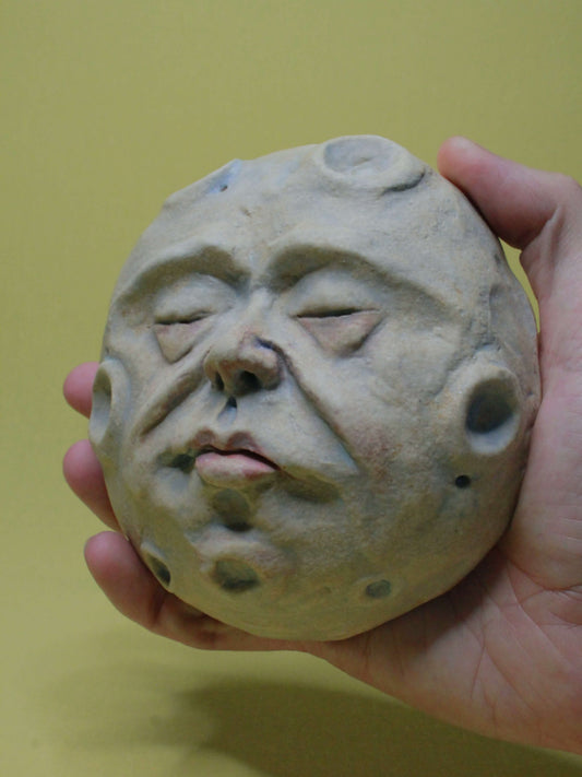 Pale Full Moon Ceramic Wall Ornament - Closed Eyes