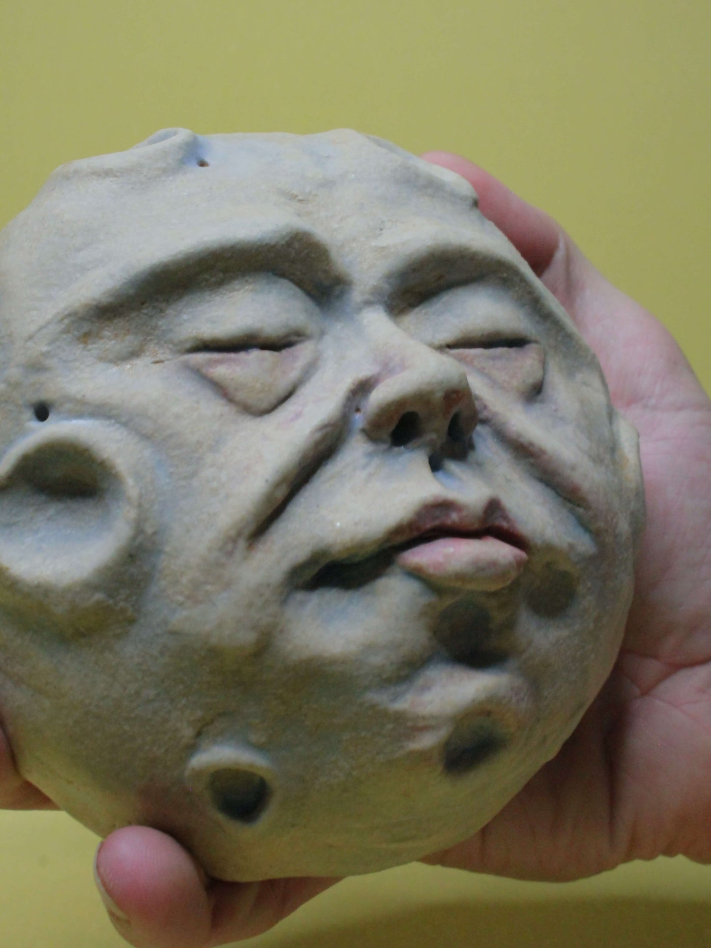 Pale Full Moon Ceramic Wall Ornament - Closed Eyes