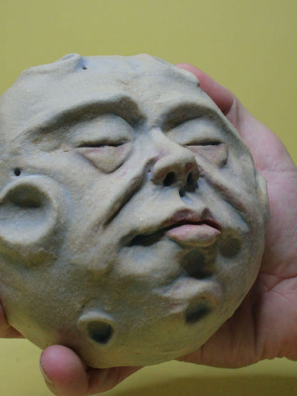 Pale Full Moon Ceramic Wall Ornament - Closed Eyes