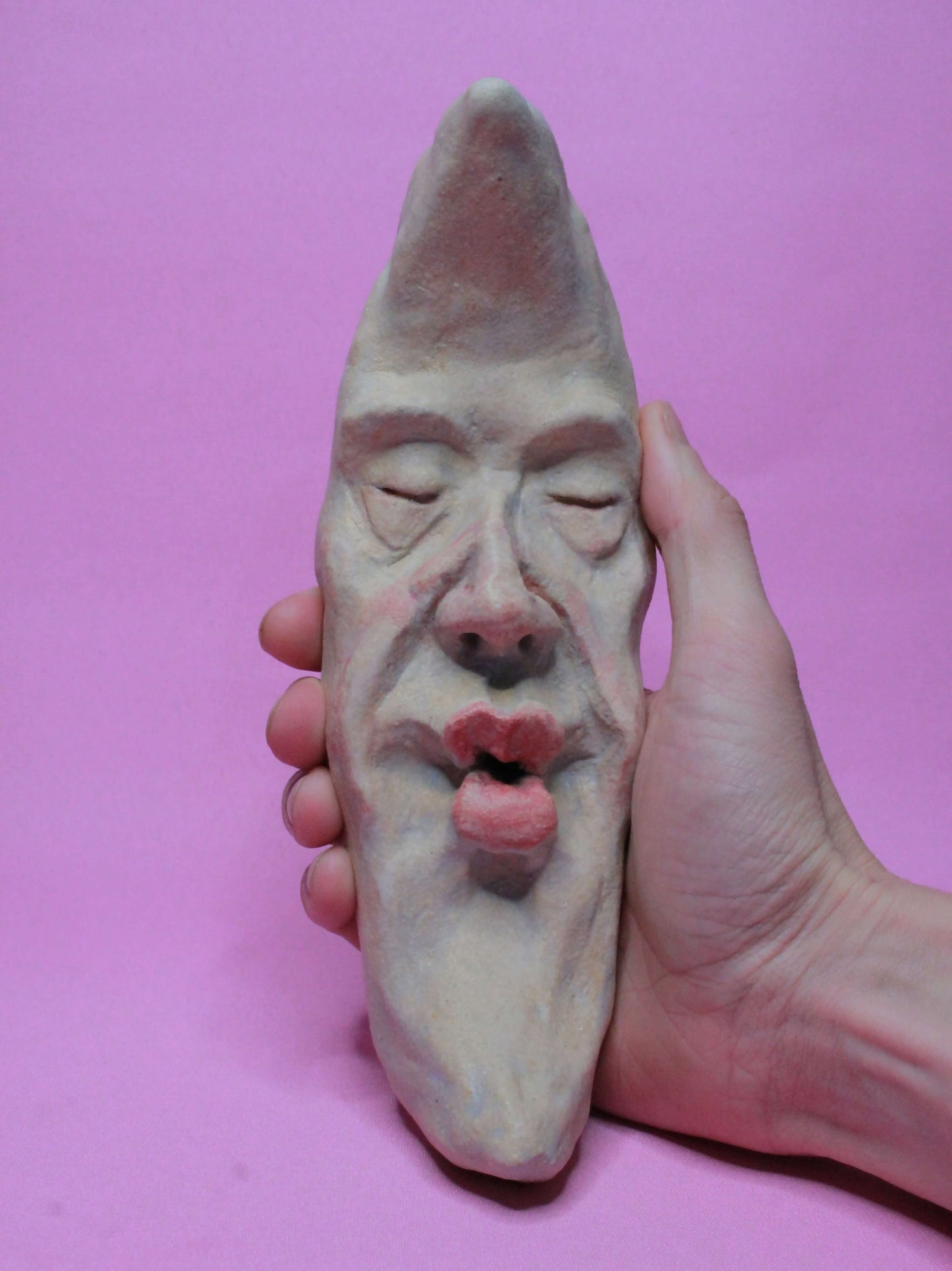 Pale Crescent Moon Ceramic Wall Ornament - Kissing Face