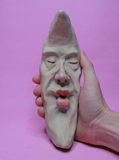 Pale Crescent Moon Ceramic Wall Ornament - Kissing Face