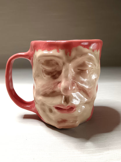 Cute Pink Face Mug - Quirky Handmade Ceramic Coffee Cup