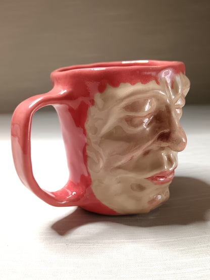Cute Pink Face Mug - Quirky Handmade Ceramic Coffee Cup
