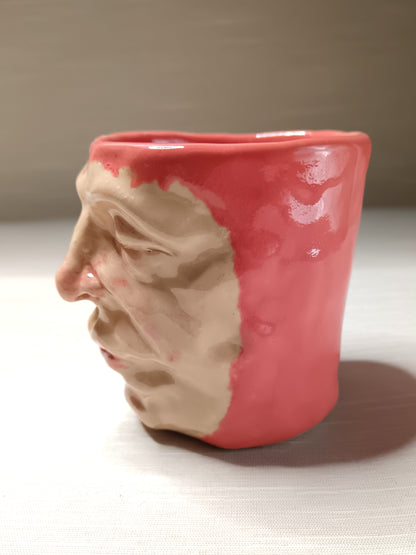 Cute Pink Face Mug - Quirky Handmade Ceramic Coffee Cup