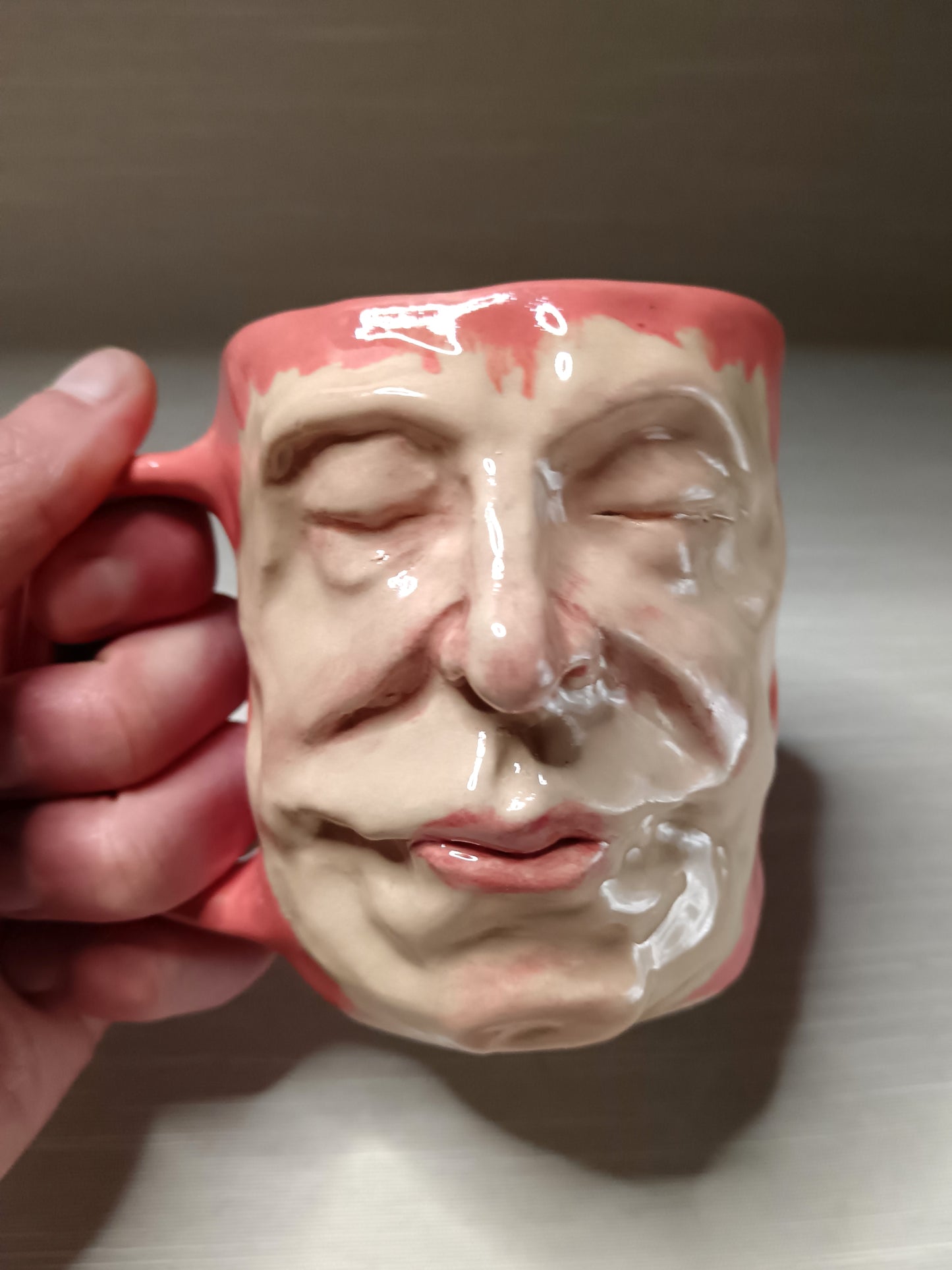 Cute Pink Face Mug - Quirky Handmade Ceramic Coffee Cup