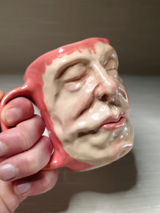 Cute Pink Face Mug - Quirky Handmade Ceramic Coffee Cup