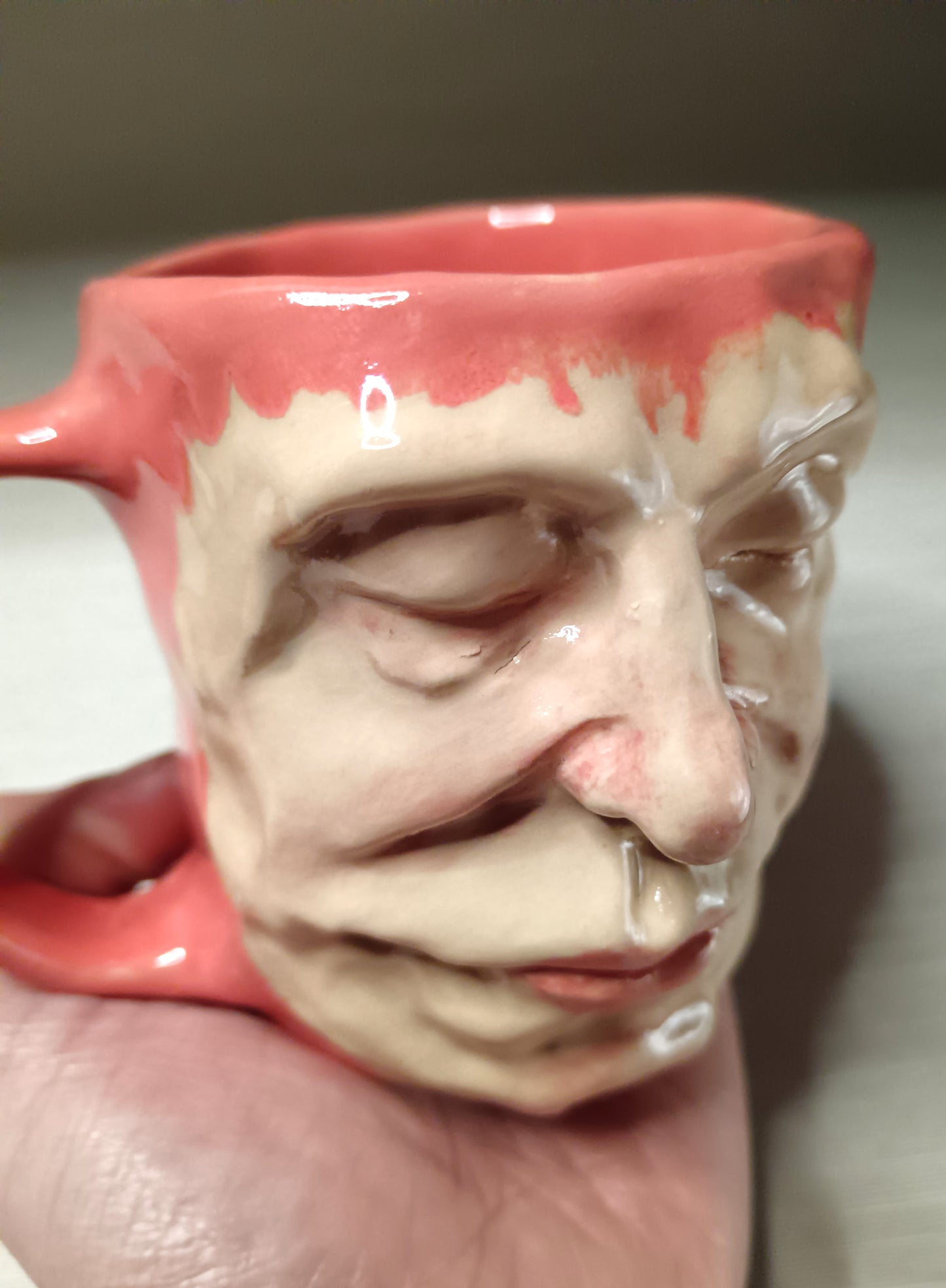 Cute Pink Face Mug - Quirky Handmade Ceramic Coffee Cup