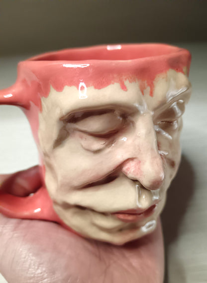 Cute Pink Face Mug - Quirky Handmade Ceramic Coffee Cup