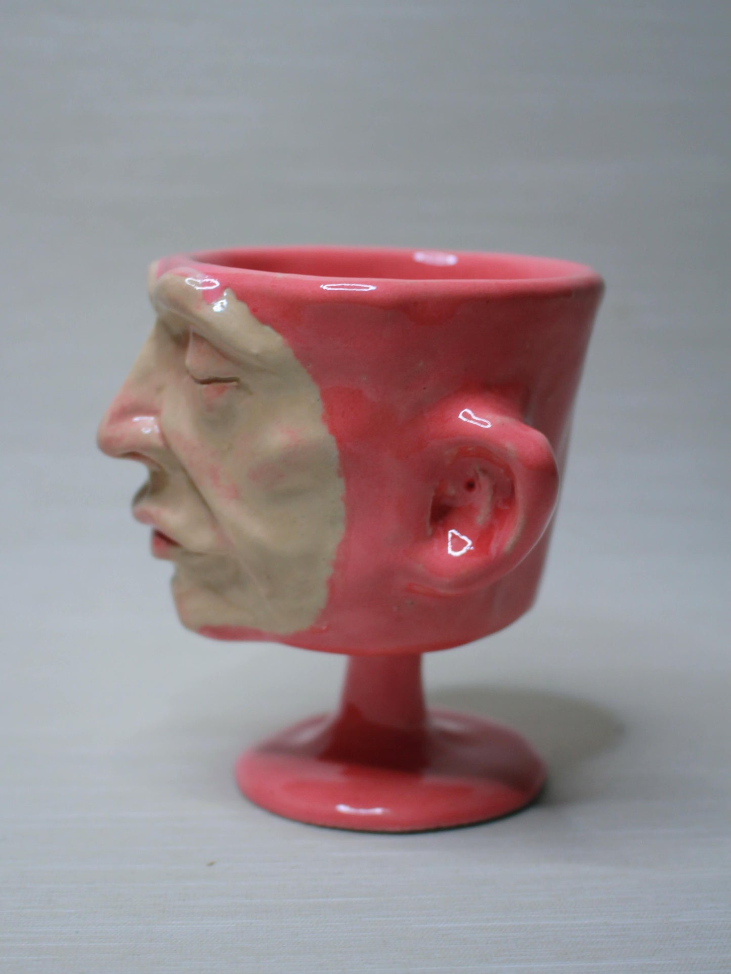 Pink Mini Face Goblet - Quirky Handmade Ceramic Small Wine Glass