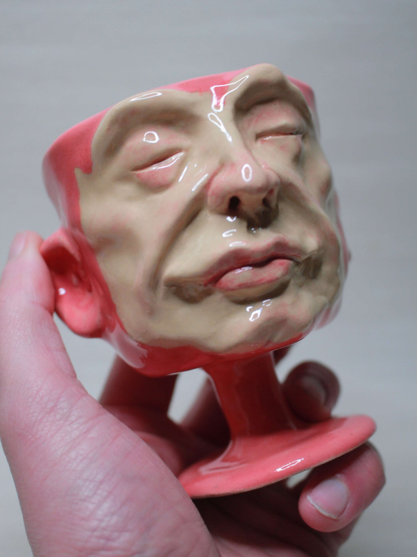 Pink Mini Face Goblet - Quirky Handmade Ceramic Small Wine Glass