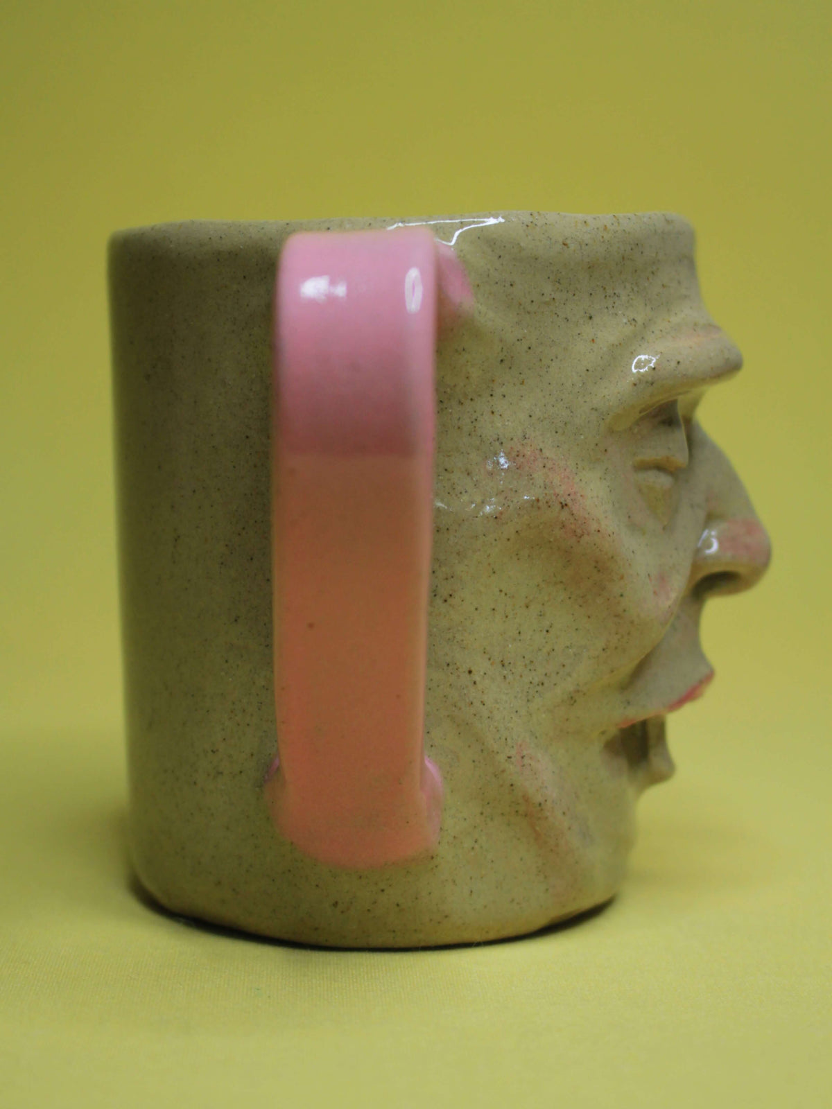 Pink Sleepy Goofy Face Mug -  Quirky Handmade Ceramic Mug