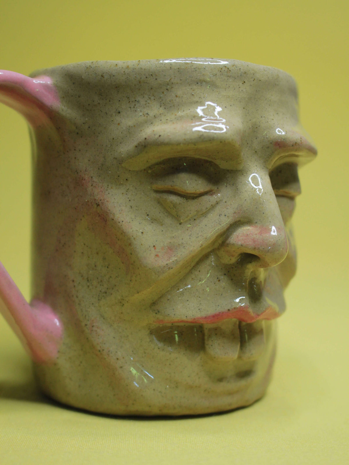 Pink Sleepy Goofy Face Mug -  Quirky Handmade Ceramic Mug