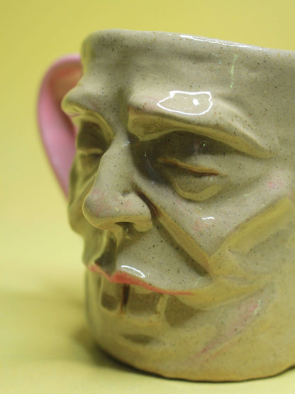 Pink Sleepy Goofy Face Mug -  Quirky Handmade Ceramic Mug