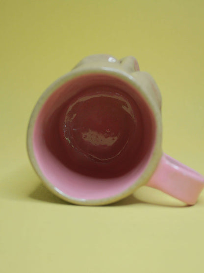 Pink Sleepy Goofy Face Mug -  Quirky Handmade Ceramic Mug