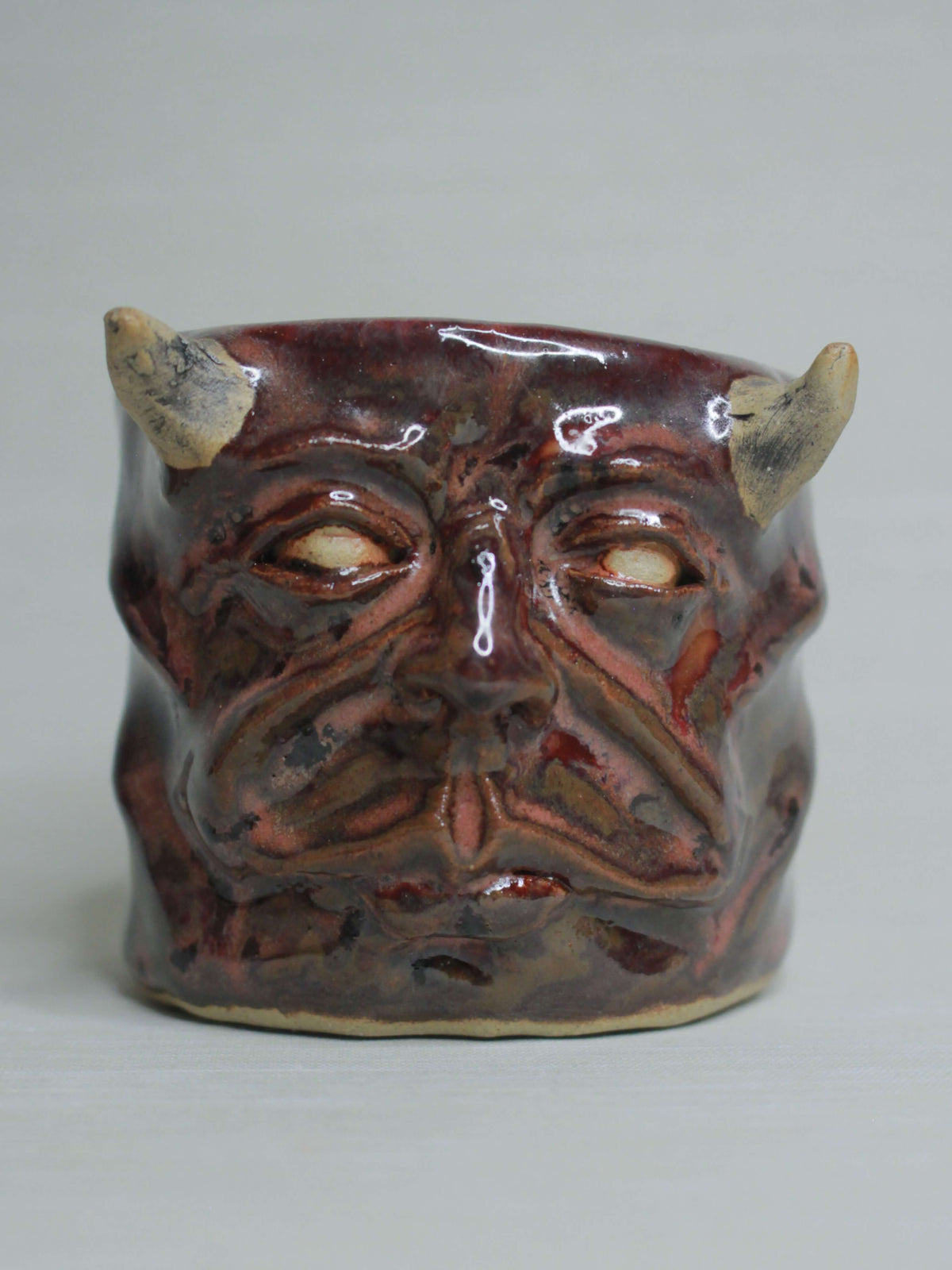 Red Devil Face Tumbler - Creepy Handmade Ceramic Drinkware
