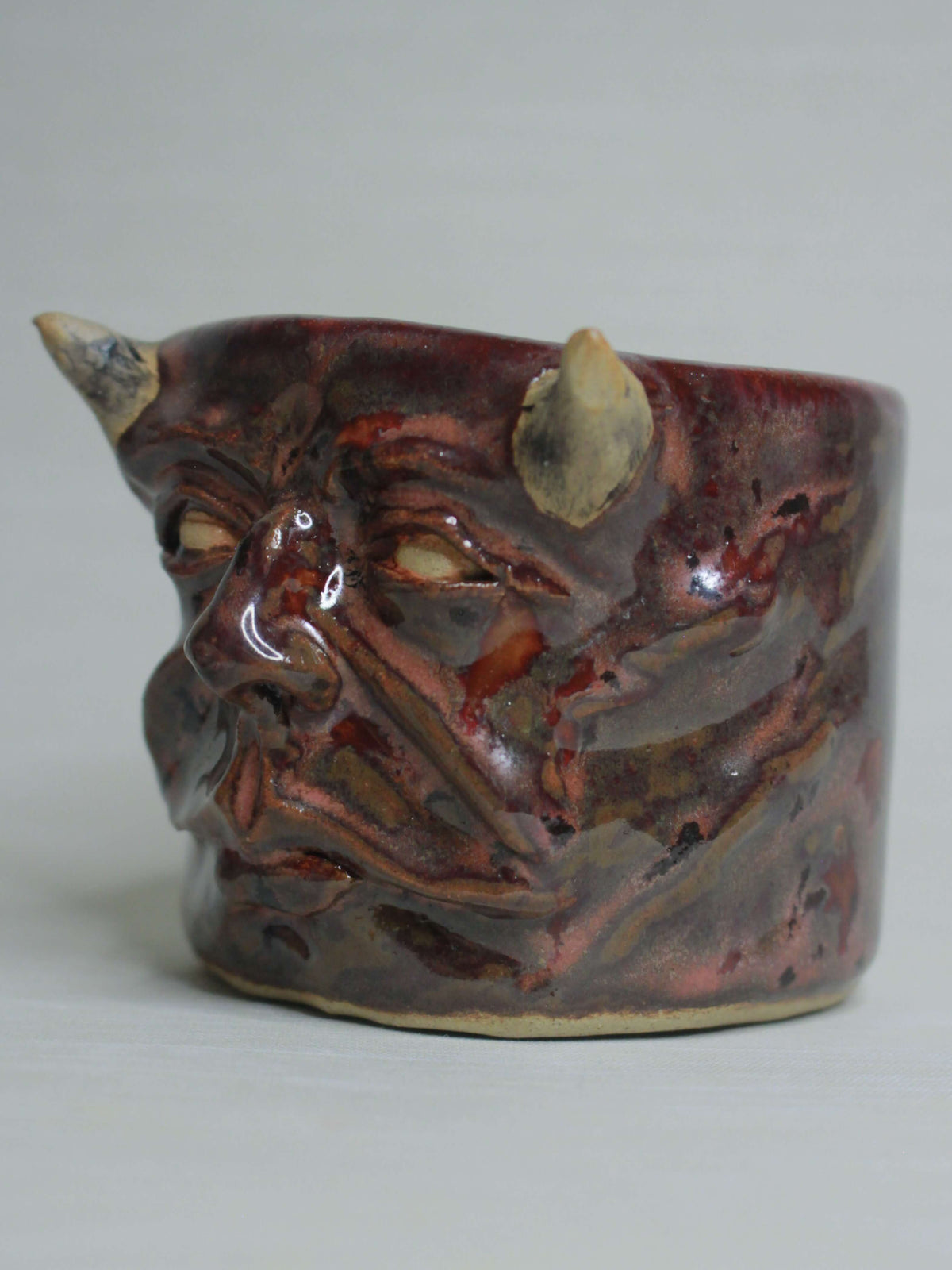 Red Devil Face Tumbler - Creepy Handmade Ceramic Drinkware
