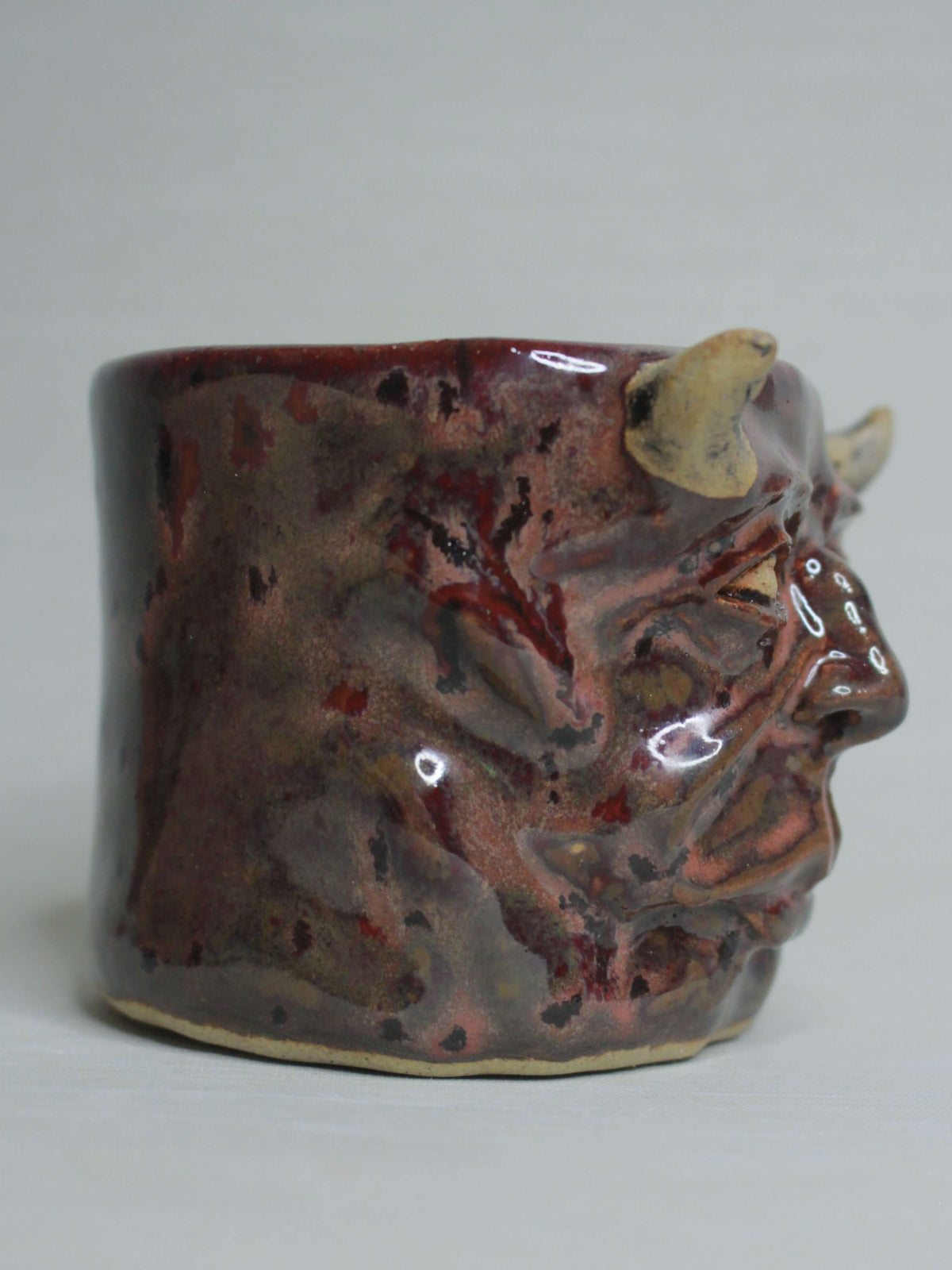 Red Devil Face Tumbler - Creepy Handmade Ceramic Drinkware