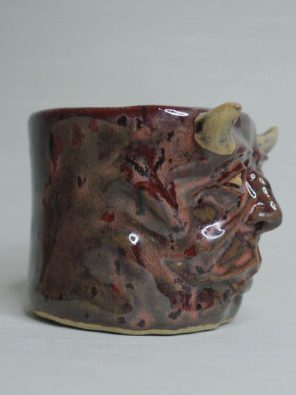 Red Devil Face Tumbler - Creepy Handmade Ceramic Drinkware