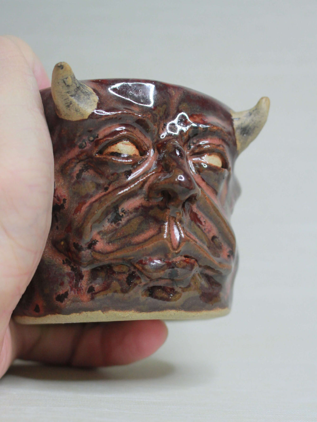 Red Devil Face Tumbler - Creepy Handmade Ceramic Drinkware